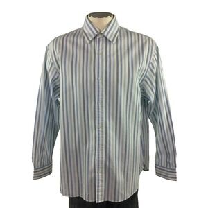 Michael Kors Button Front Shirt XL Blue White‎ Stripe Checkered Mens
